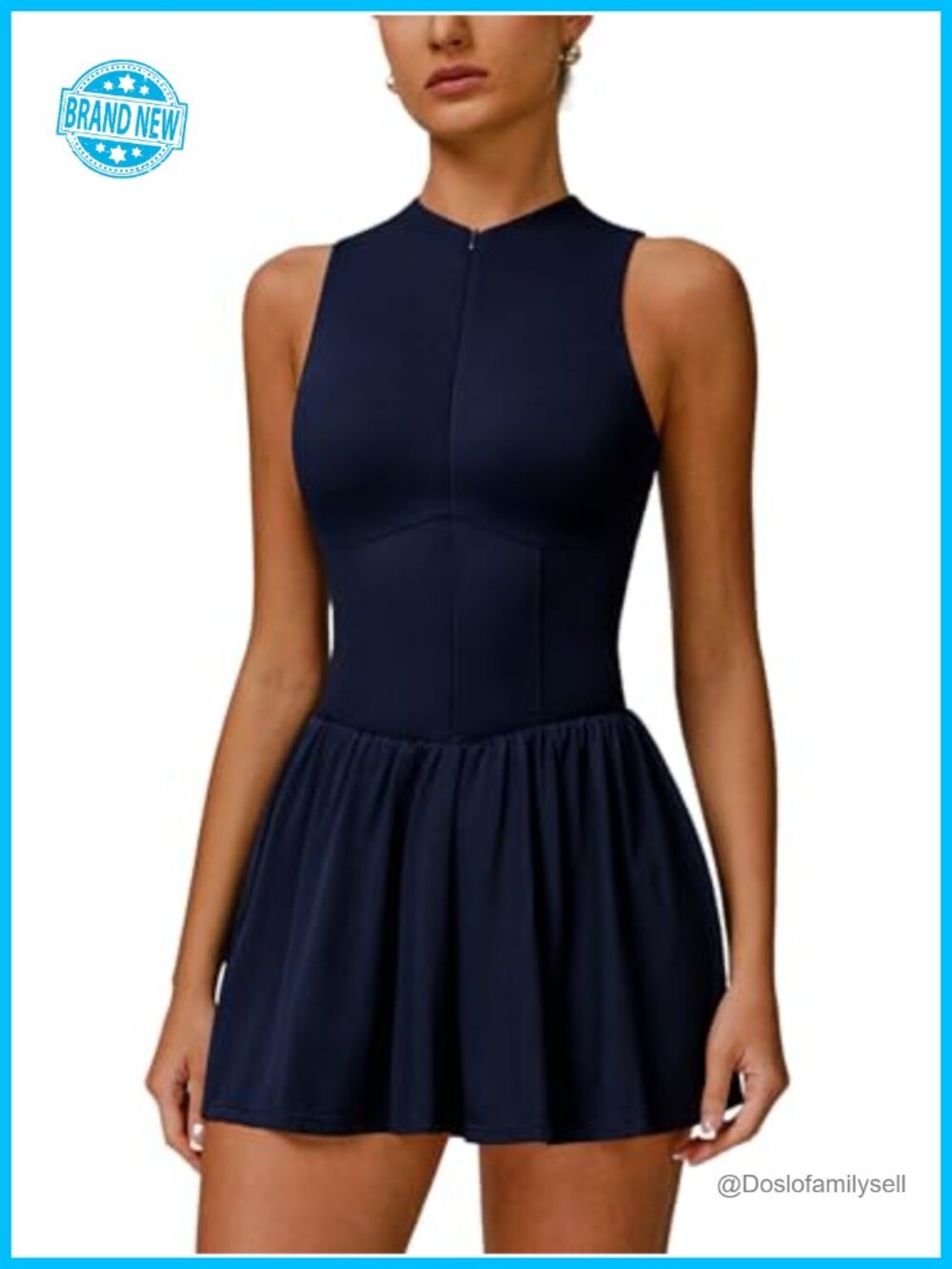 Women's Zip Front Tennis Dress High Neck Sleeveless Workout Golf Dress with